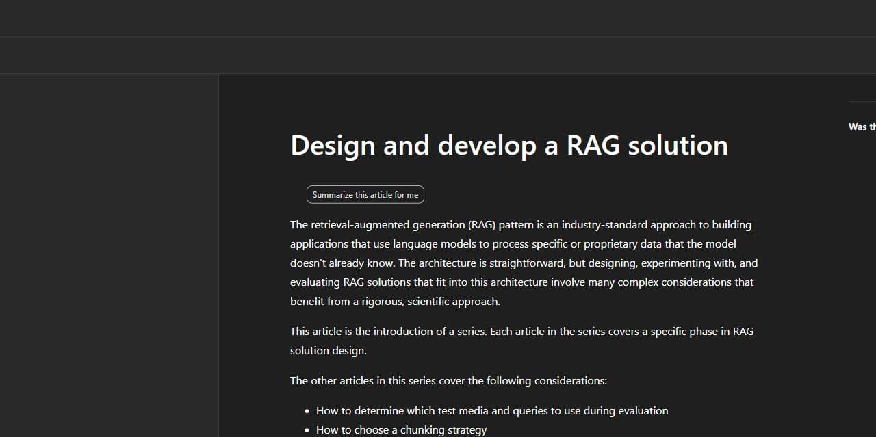 Microsoft Azure Architecture Center 的 RAG 方案设计与评估文档页面