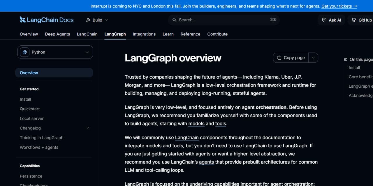 LangGraph 官方文档概览页面
