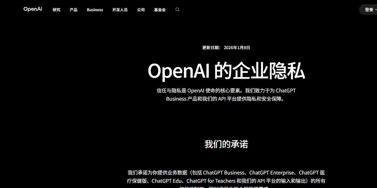OpenAI 官方企业隐私页面